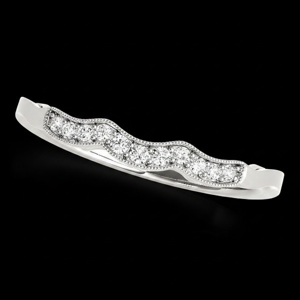 A polished silver-tone curved barrette or hair clip adorned with a wavy channel set of clear pavé stones, shown on a solid black background.