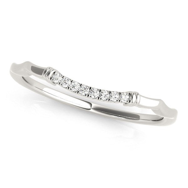 14K White Gold Wave Design Pave Set Diamond Wedding Ring, 8 round brilliant diamonds, 0.05 ct tw, sizes 3–9