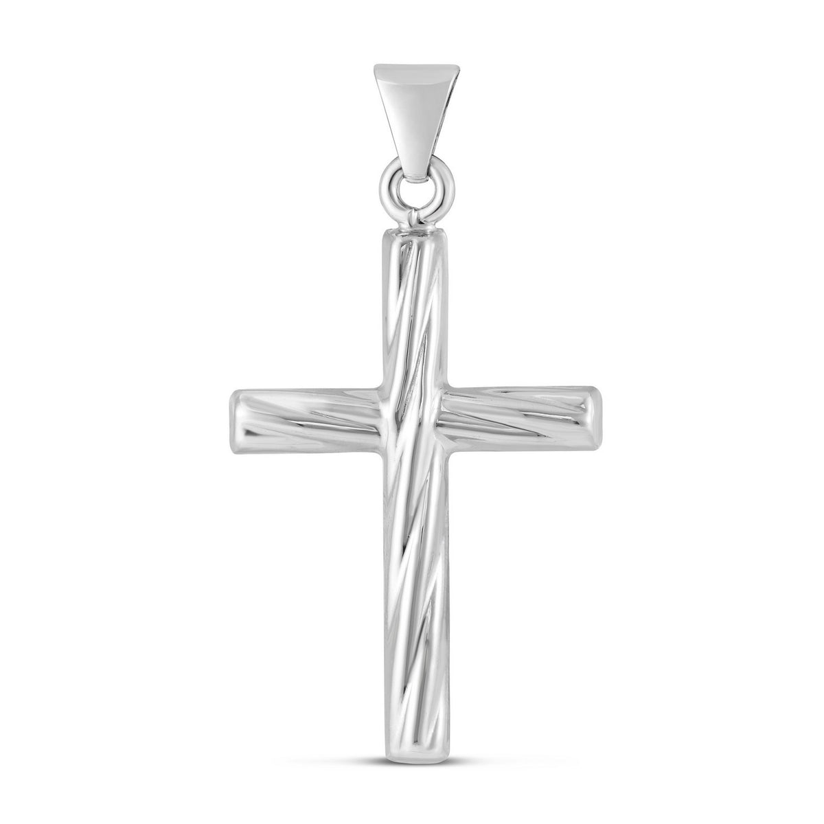 925 Sterling Silver Rhodium Plated Twisted Cross Pendant, 34.9mm x 65.3mm, contemporary fine jewelry
