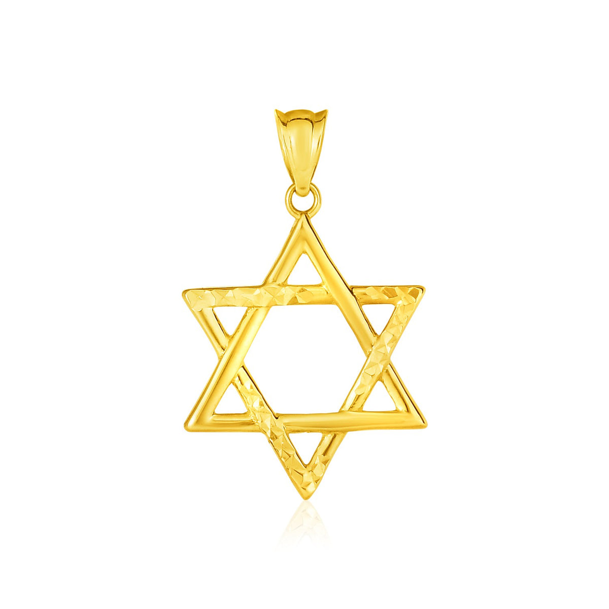 14K Yellow Gold Star of David Pendant, high polish finish, 16mm x 25mm, fine religious jewelry