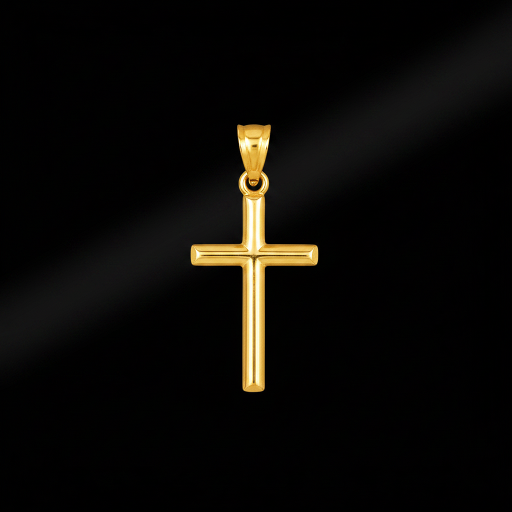 14K yellow gold high polish pendant on black background