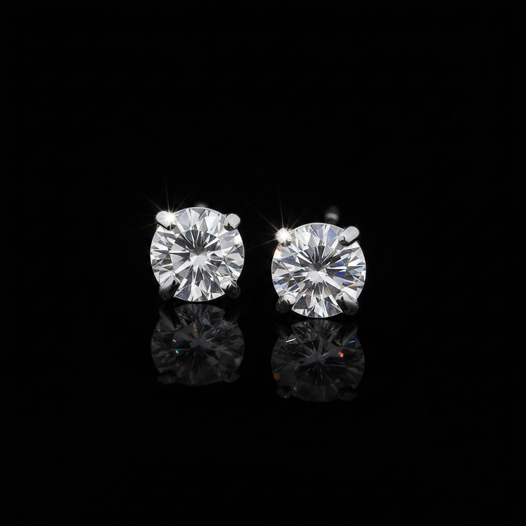 Savannah Lane Jewelry 4mm CZ sterling silver stud earrings close-up detail on black background