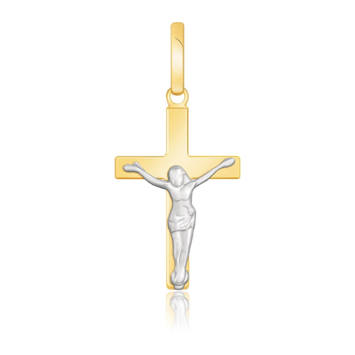 14K Two-Tone Gold Cross Pendant with White Gold Motif, 12.7mm x 25.4mm, fine religious jewelry