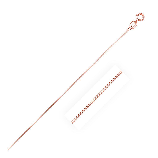 14K Rose Gold Classic Box Chain Necklace, 0.60mm wide, available in 16 to 24 inch lengths
