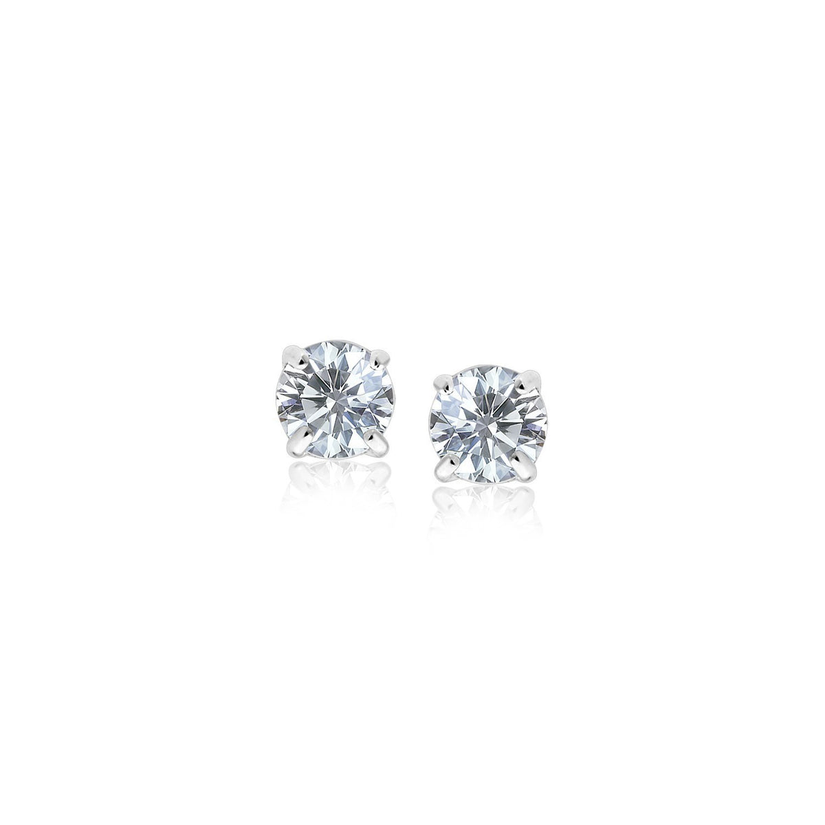 925 sterling silver 3mm cubic zirconia stud earrings four prong setting front view on white background