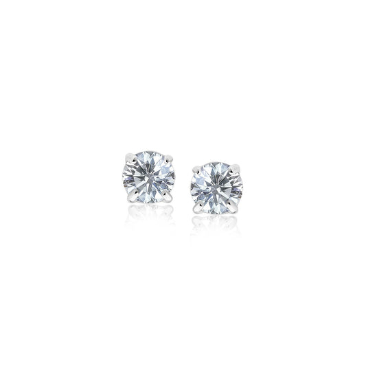 925 sterling silver 3mm cubic zirconia stud earrings four prong setting front view on white background
