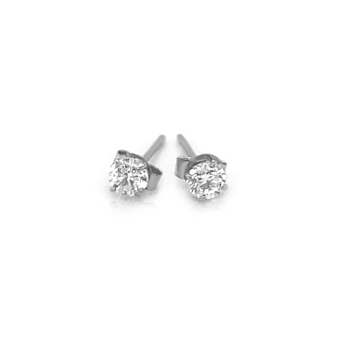 Sterling silver 3mm CZ stud earrings pair angled view showing push back posts