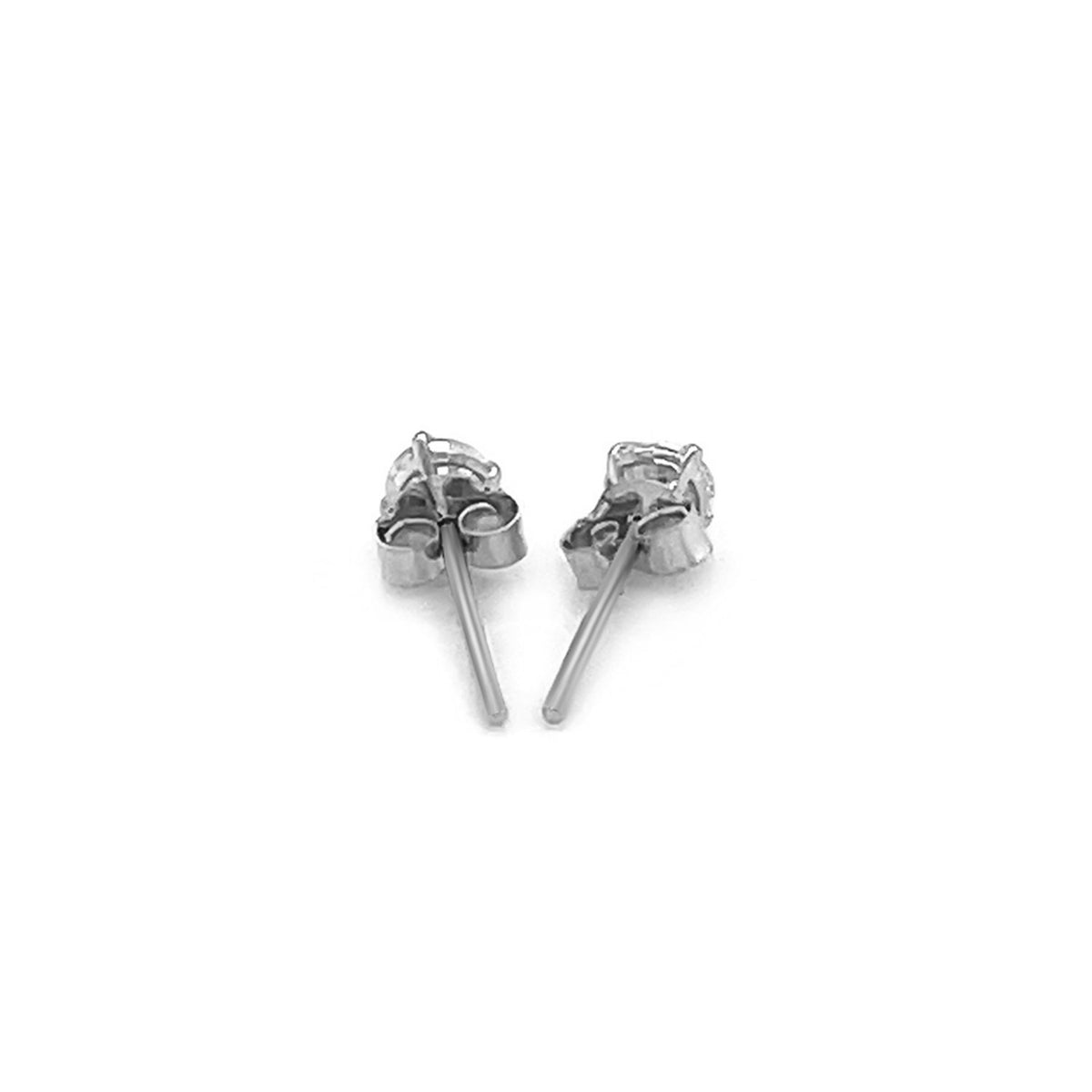 Back view of 925 sterling silver 3mm cubic zirconia stud earrings showing push back posts