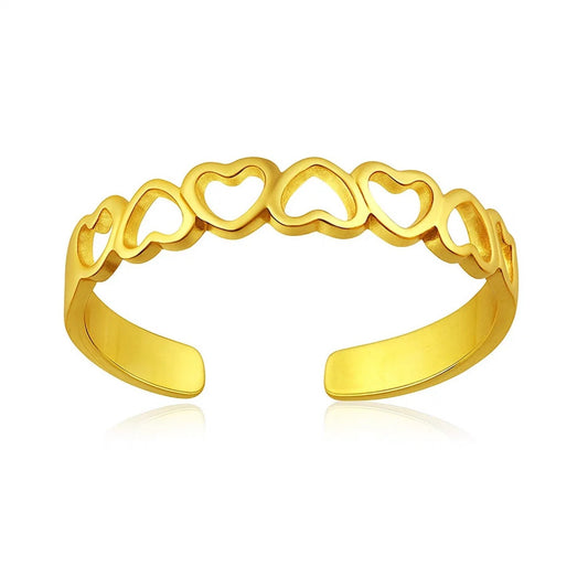 14k yellow gold heart cutout toe ring open band on white background