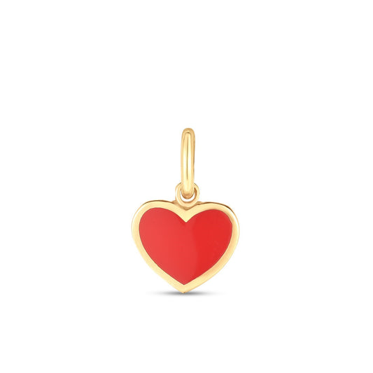 14K Yellow Gold Mini Red Enamel Heart Charm, 6mm x 12mm, high polish finish for necklaces and bracelet