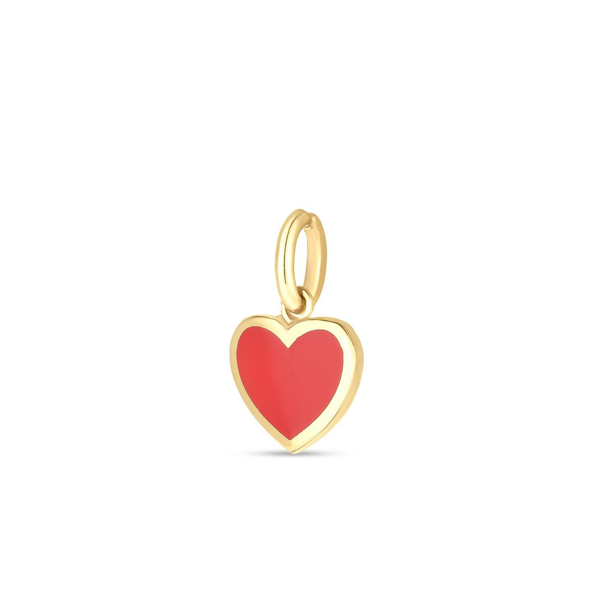 14K Yellow Gold Mini Red Enamel Heart Charm, 6mm x 12mm, high polish finish for necklaces and bracelet