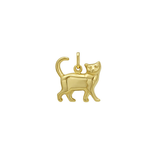 14K Yellow Gold Cat Charm Pendant for Cat Moms - 12mm High Gloss Cutout Silhouette