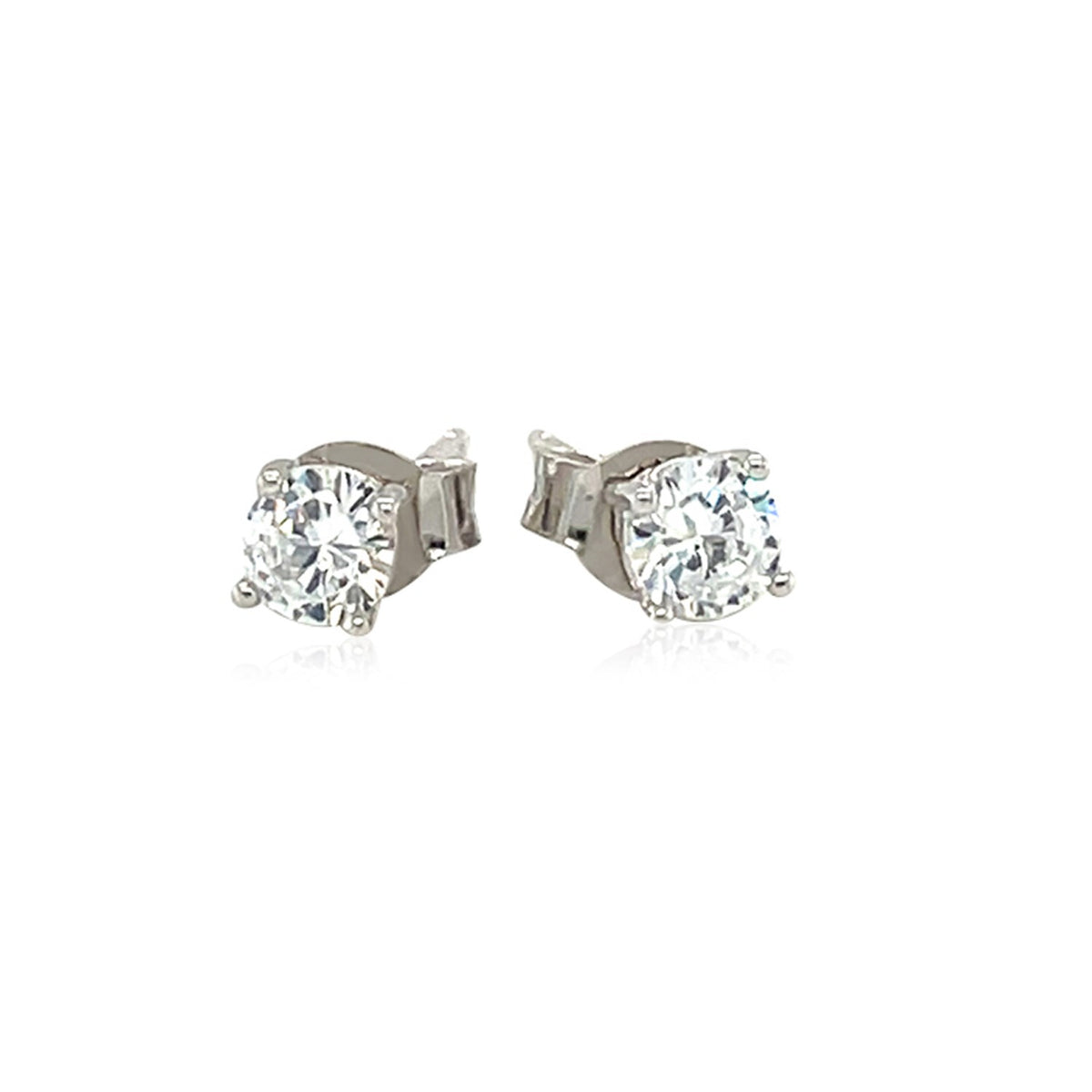 Savannah Lane Jewelry classic 925 silver solitaire stud earrings with white lab-created cubic zirconia