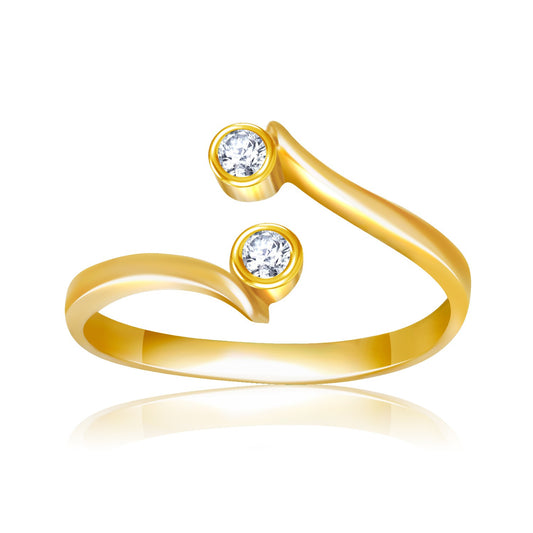 14k yellow gold cubic zirconia accented curve end toe ring on white background