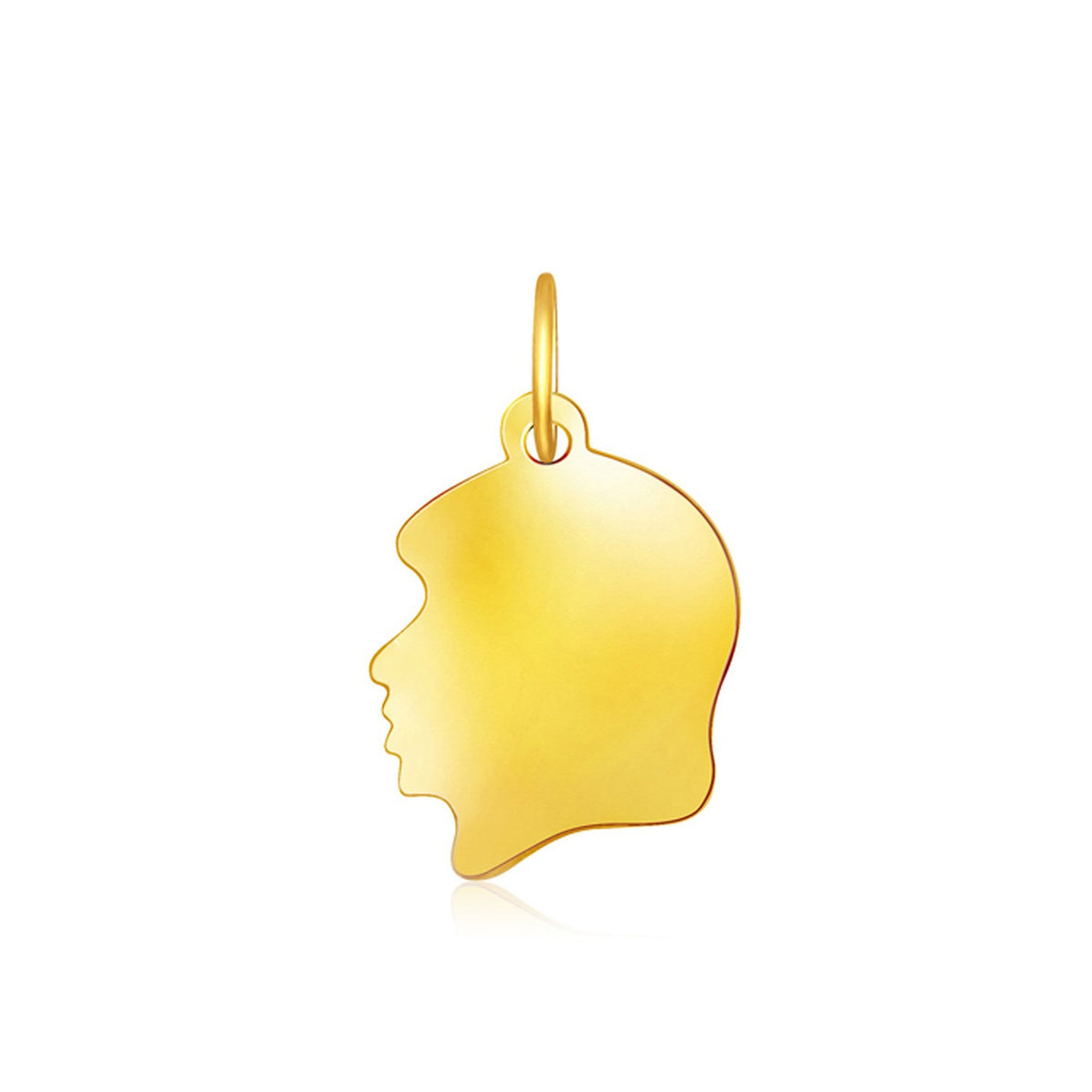 14K Yellow Gold Small Female Head Charm, profile view, 21.1mm x 11.7mm, unique fine gold savannah lane jewelry charm