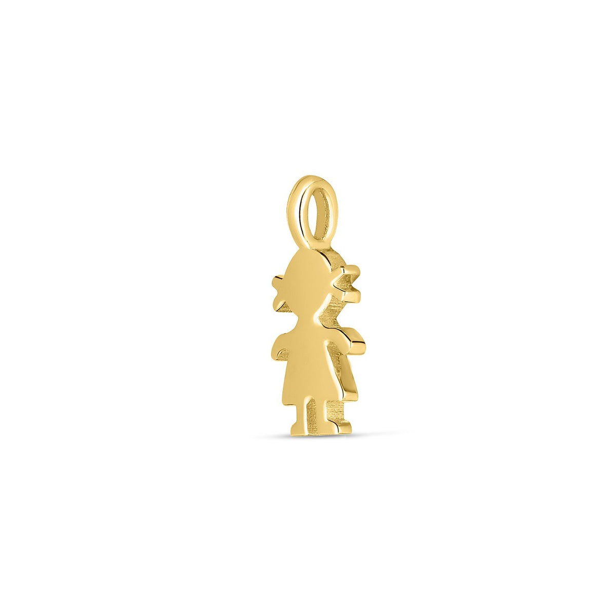 14K gold mini girl charm pendant close-up, fine jewelry charm for women, Savannah Lane Jewelry