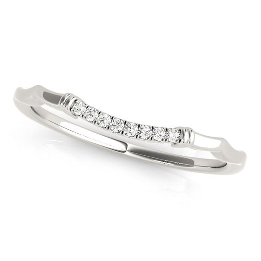 14K White Gold Wave Design Pave Set Diamond Wedding Ring, 8 round brilliant diamonds, 0.05 ct tw, sizes 3–9