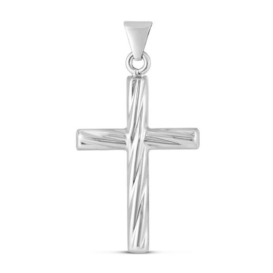 925 Sterling Silver Rhodium Plated Twisted Cross Pendant, 34.9mm x 65.3mm, contemporary fine jewelry