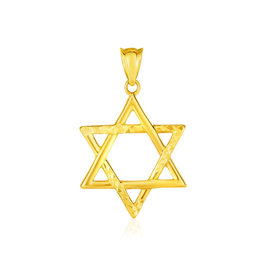 14K Yellow Gold Star of David Pendant, high polish finish, 16mm x 25mm, fine religious jewelry