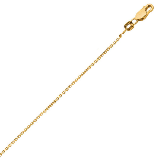 Sterling silver yellow gold plated 1.40mm diamond cut cable chain necklace angled view