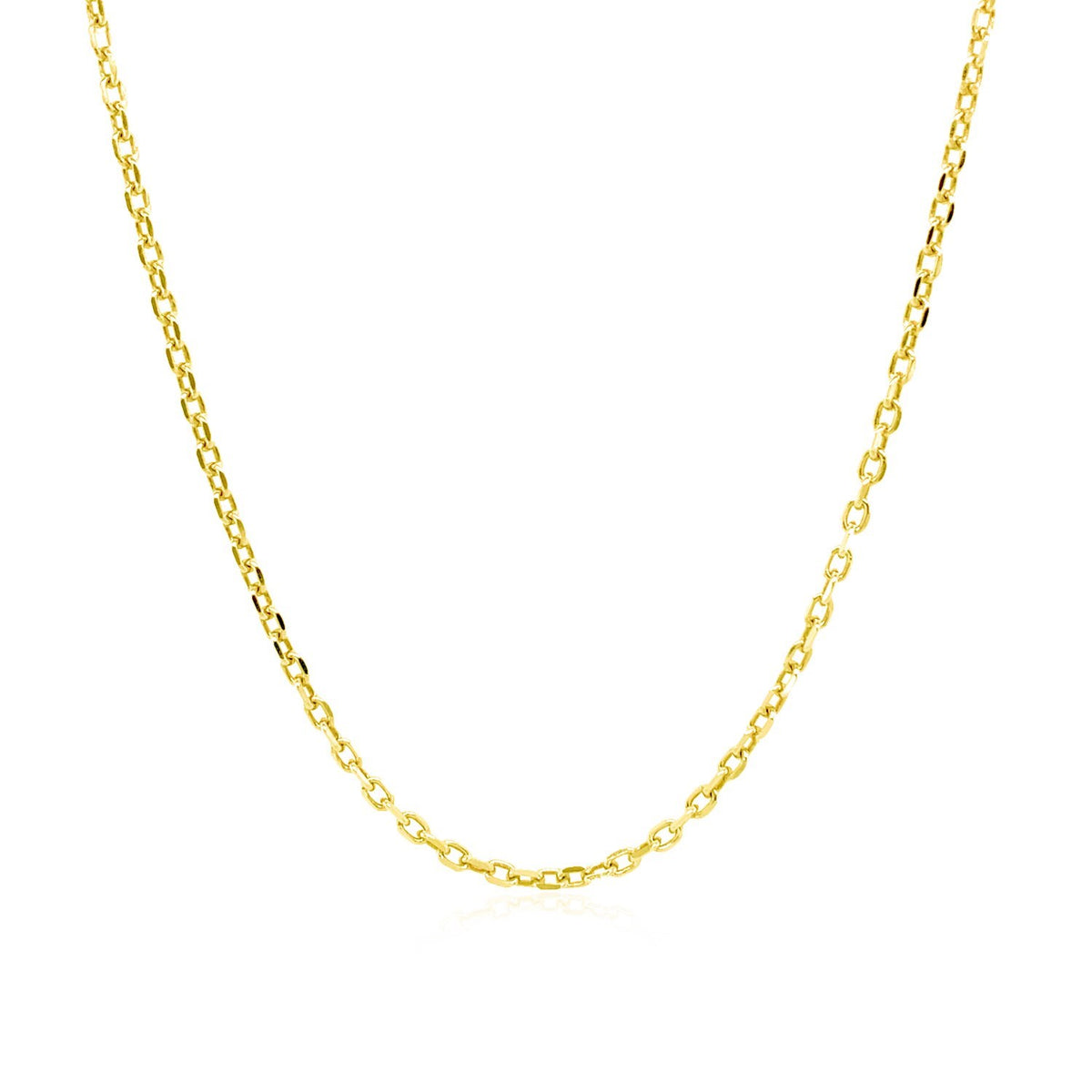 Sterling silver yellow gold plated diamond cut cable chain necklace with lobster clasp on white background