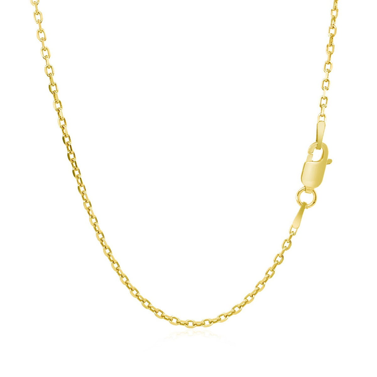 Lobster clasp closure on 1.40mm gold plated sterling silver cable chain necklace