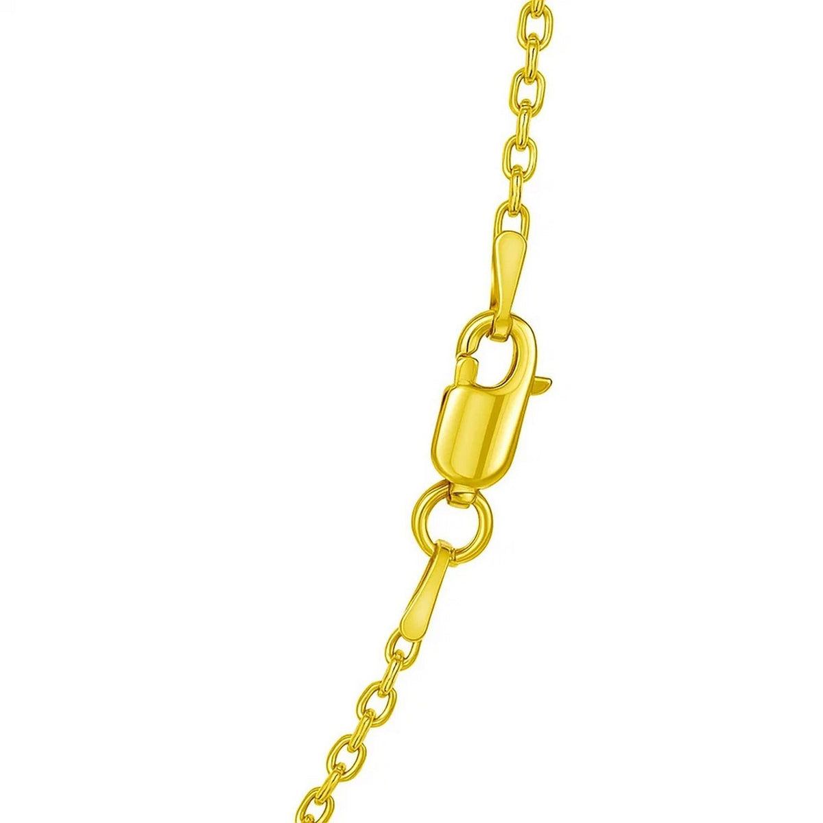 Detailed view of lobster claw clasp on 1.40mm gold cable chain