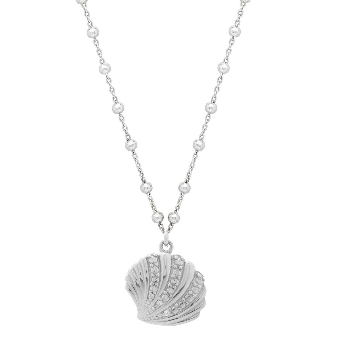 925 Sterling Silver Rhodium Plated Sea Shell Pendant Necklace, 18 inch chain with lobster clasp