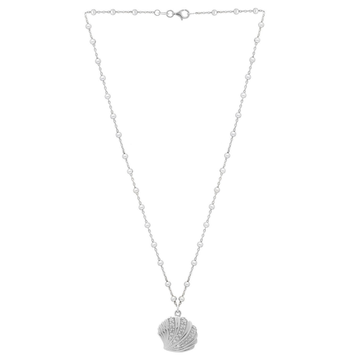 Sterling silver sea shell necklace with rhodium finish, coastal fine jewelry for women