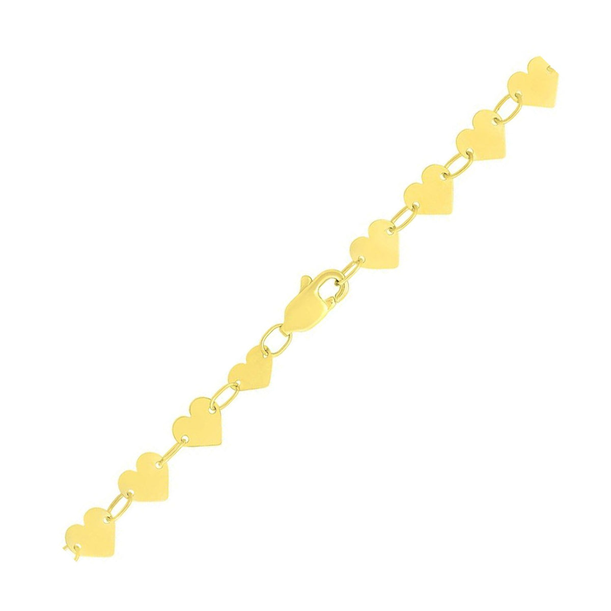 Mirror Heart Chain Bracelet in 10K Yellow Gold, 4.70mm wide, 7.25 inch length with lobster clasp