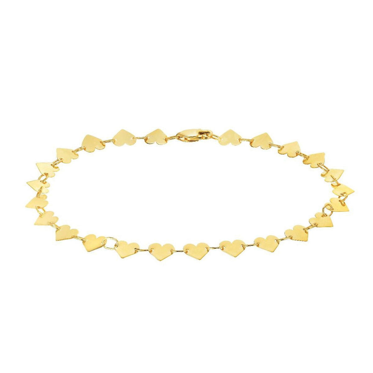 10K Yellow Gold Mirror Heart Link Bracelet, delicate heart chain, fine jewelry for women
