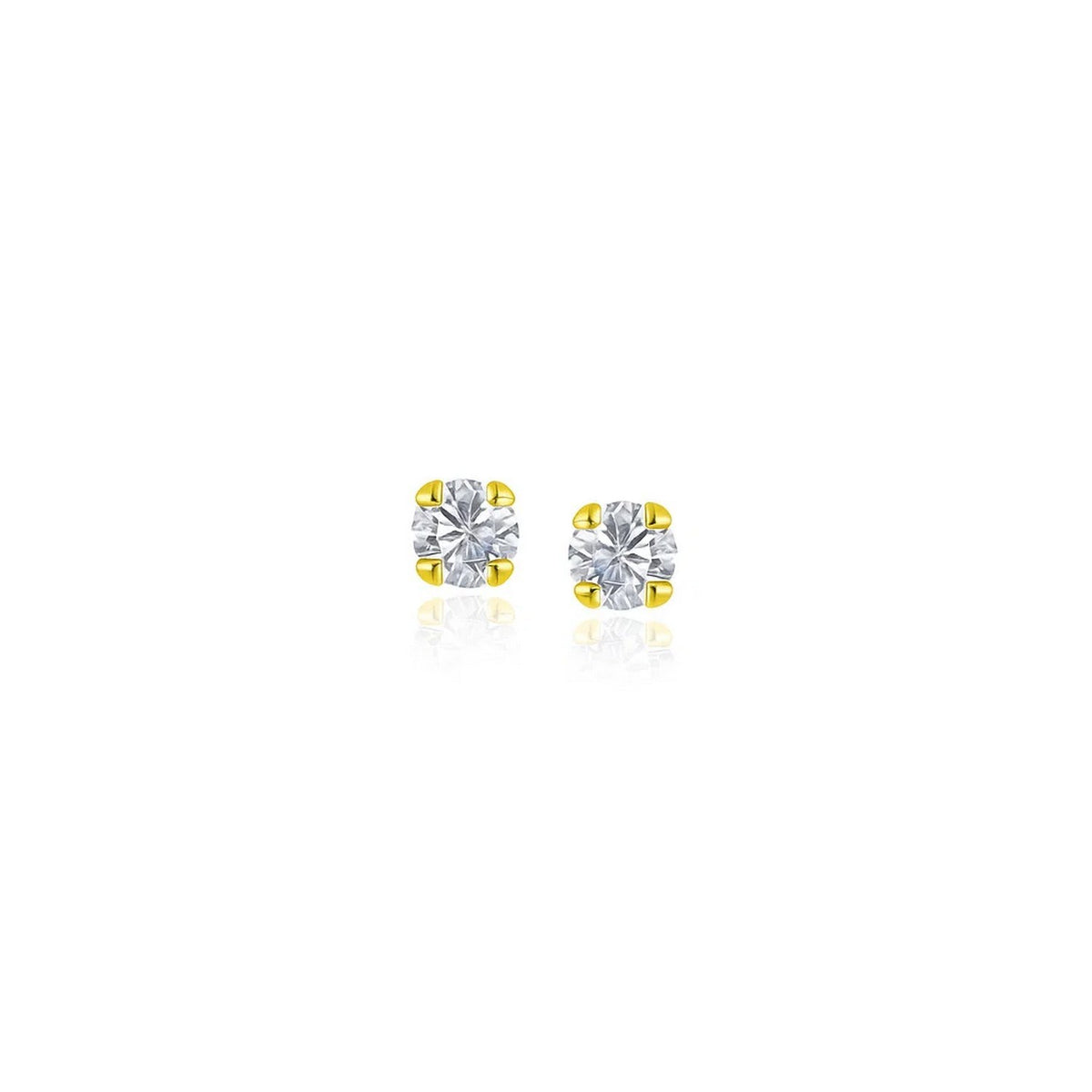 14k yellow gold cubic zirconia stud earrings 2mm four prong setting on white background