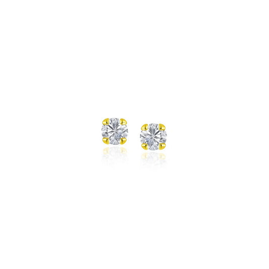 14k yellow gold cubic zirconia stud earrings 2mm four prong setting on white background