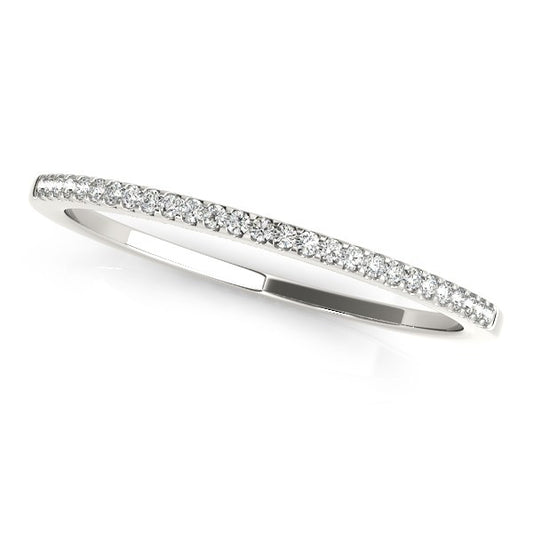 14K White Gold Slim Round Pave Diamond Wedding Band, 27 round brilliant diamonds, 0.10 ct tw, sizes 3–9