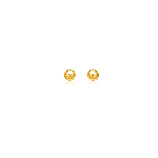 0k yellow gold 4mm ball stud earrings pair on plain white background