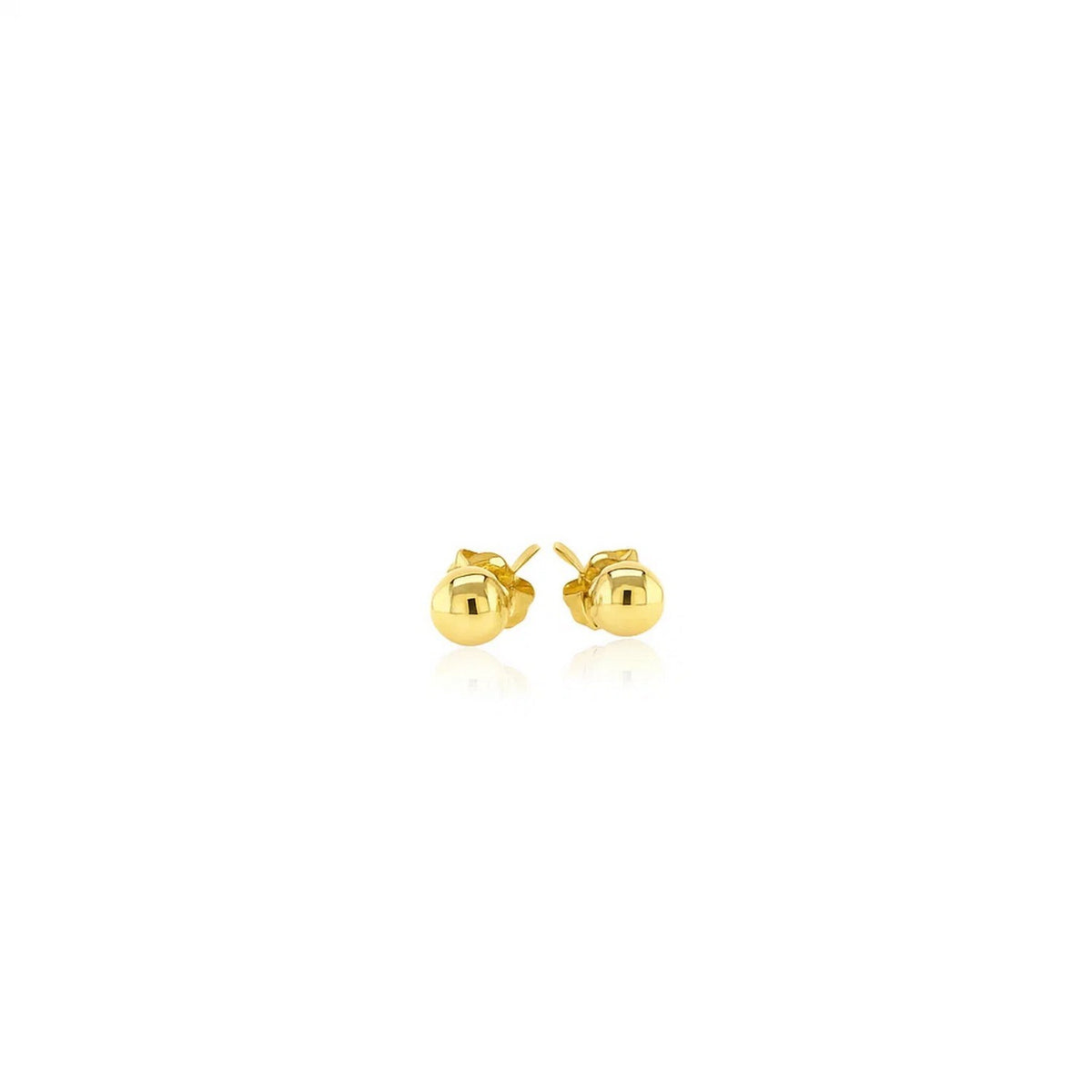 Close-up view of 4mm polished 10k gold ball stud earring