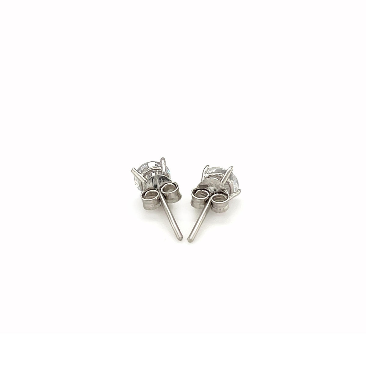 925 sterling silver round CZ stud earrings shown from side angle on white background