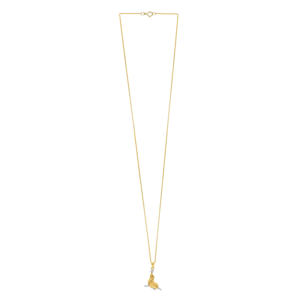 Complete 18-inch 10K two-tone gold seal pendant necklace with spring ring clasp