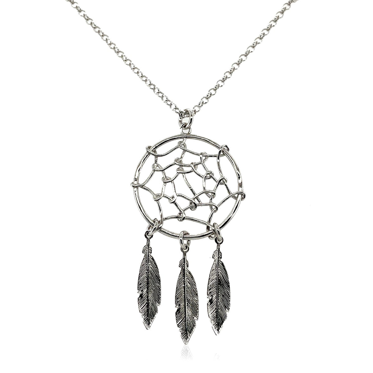 Intricate web design and detailed feather charms