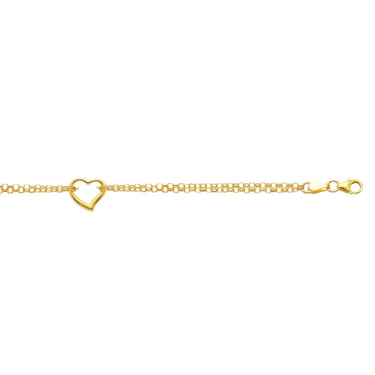 10K Yellow Gold Double Rolo Chain Anklet with Open Heart Station