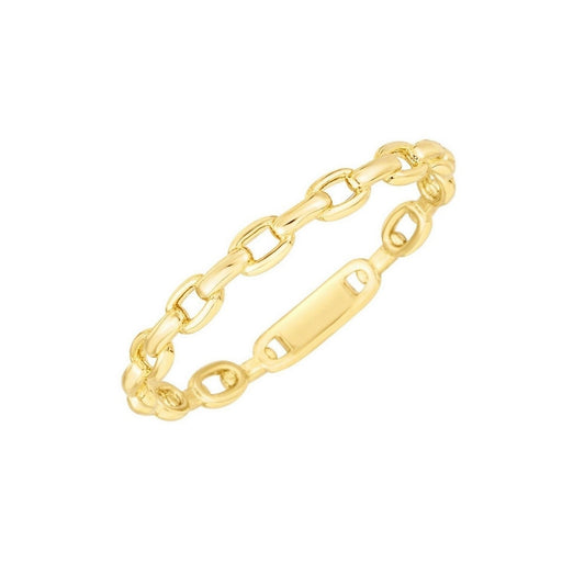 14K yellow gold oval links stackable ring, polished band, front view