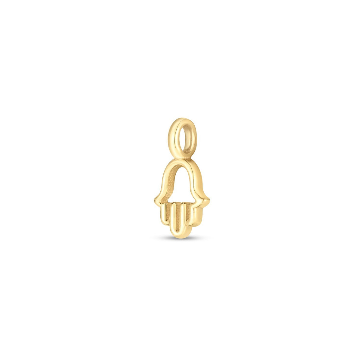 14K yellow gold mini Hamsa charm pendant with high-gloss finish