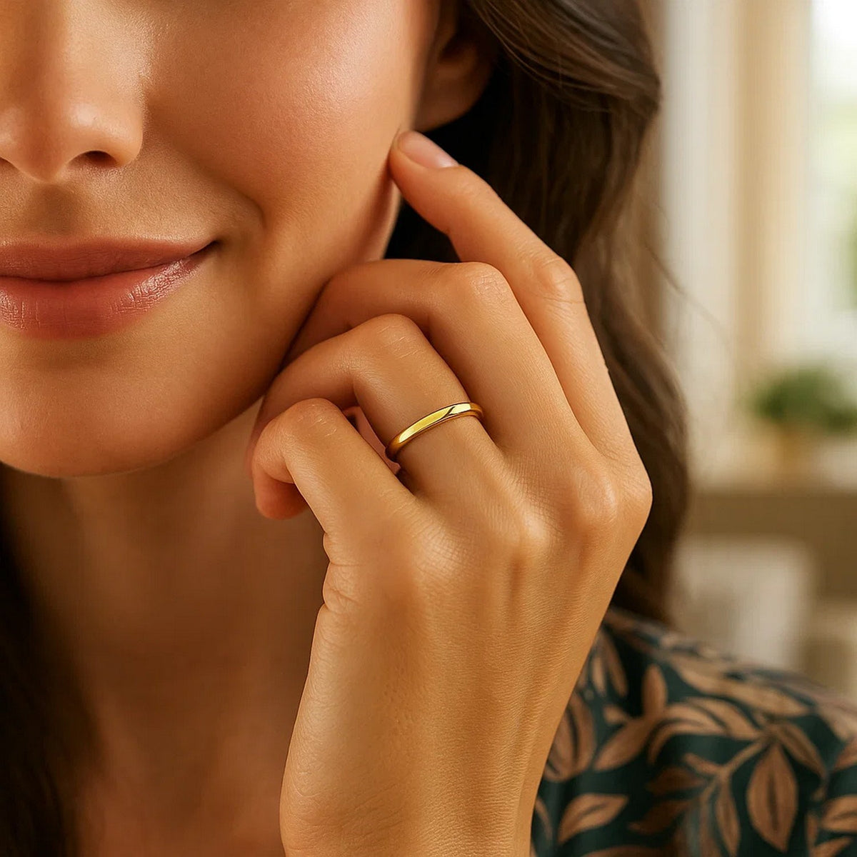 14K yellow gold plain wedding band 3mm stacked with engagement ring, bridal jewelry set, Savannah Lane Jewelry