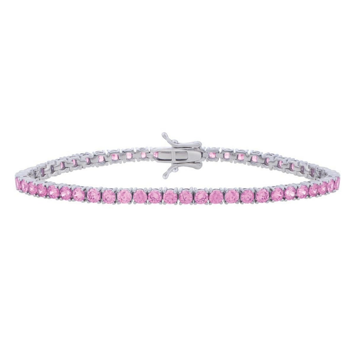 Pink cubic zirconia tennis bracelet box clasp close-up detail